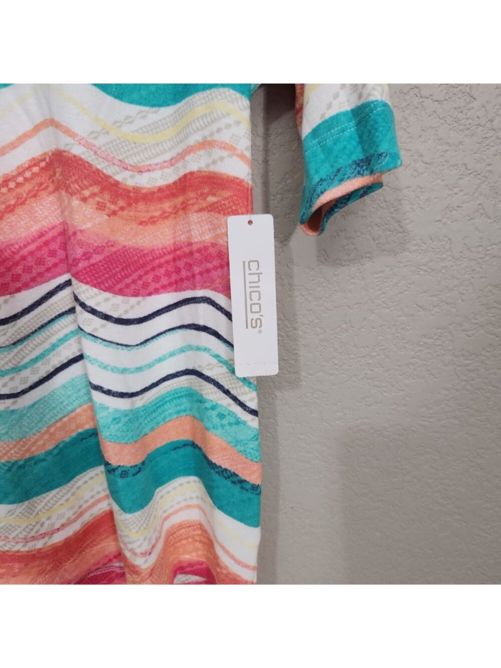 Chicos Multicolor Striped Cutout Sleeve Top Size 1 NWT - Picture 4 of 13
